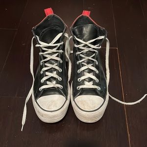 Custom black leather platform Converse high tops